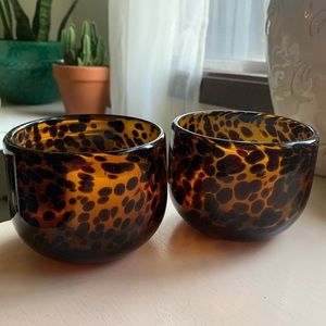 Set of 2 - tortoise glass candle holders